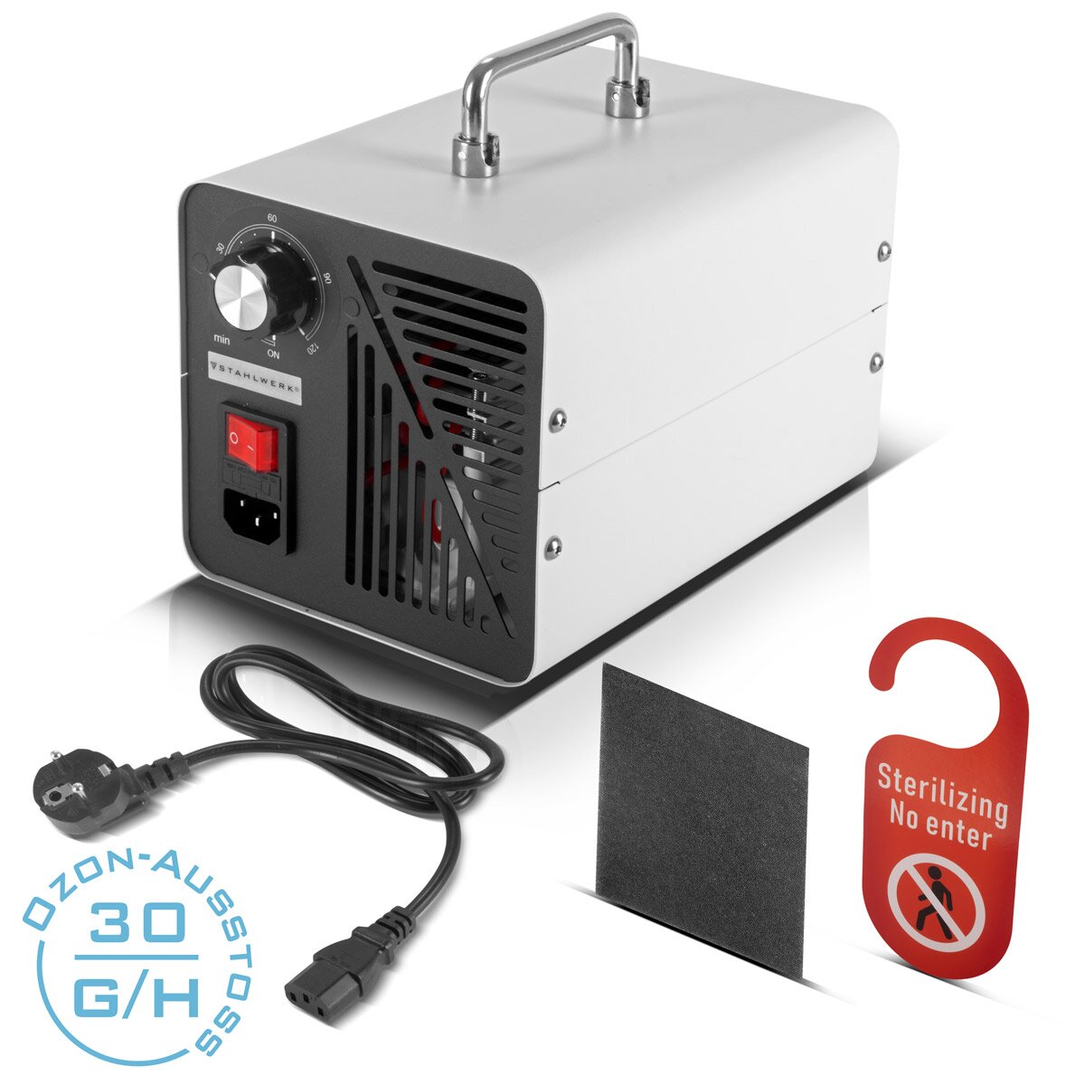 Stahlwerk Ozon Jeneratörü OG-40 ST 40 g/s ile, 200 m2'ye kadar, sürekli çalışma ve zamanlayıcı fonksiyonu, ozonizer | Ozon Cihazı | Araba, ev ve bina yenilemesindeki kokuları nötralize etmek için ozon hava temizleyici