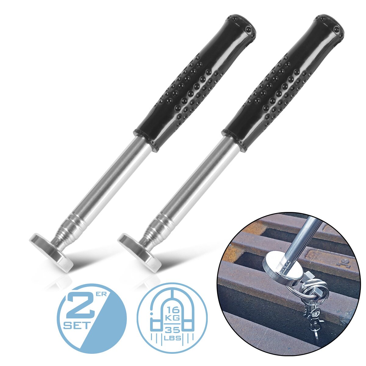 Strumento di raccolta del telescopio Steelworks 2 Set | Magnete telescopico | Tab magneti | Fegato magnetico telescopico | Pratico magnete dell'officina per fare piccole piccole parti magnetiche, viti e dadi senza sforzo