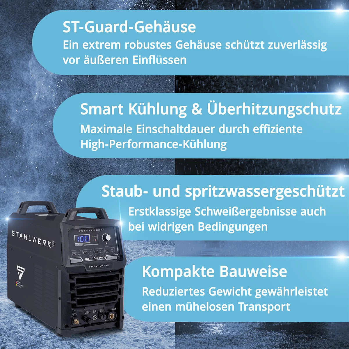 Découpeur plasma STAHLWERK CUT 100 Pro | Découpeur plasma à onduleur 100A | Allumage pilote HF | Affichage numérique | Interface THC pour CNC | Performance de coupe jusqu'à 44 mm | Découpeur plasma avec fonction 2T/4T