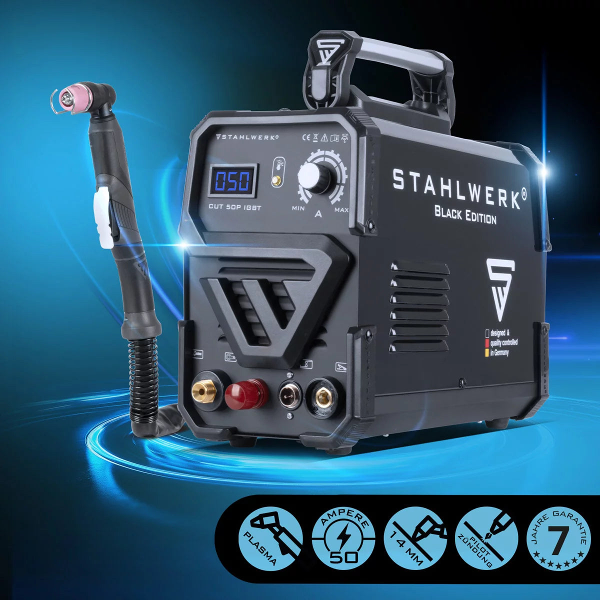 STAHLWERK CUT 50 Pilot IGBT Plasmaschneider mit Pilotzündung und 50 Ampere, bis 14 mm Schneidleistung, für Lackierte Bleche & Flugrost geeignet