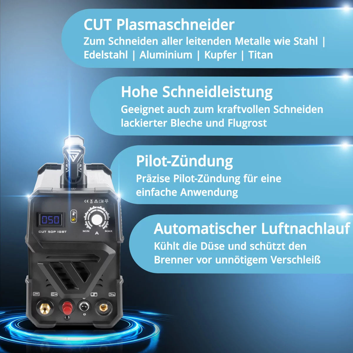 STAHLWERK CUT 50 Pilot IGBT Vollausstattung Plasmaschneider mit Pilotzündung und 50 Ampere, bis 14 mm Schneidleistung, für Lackierte Bleche & Flugrost