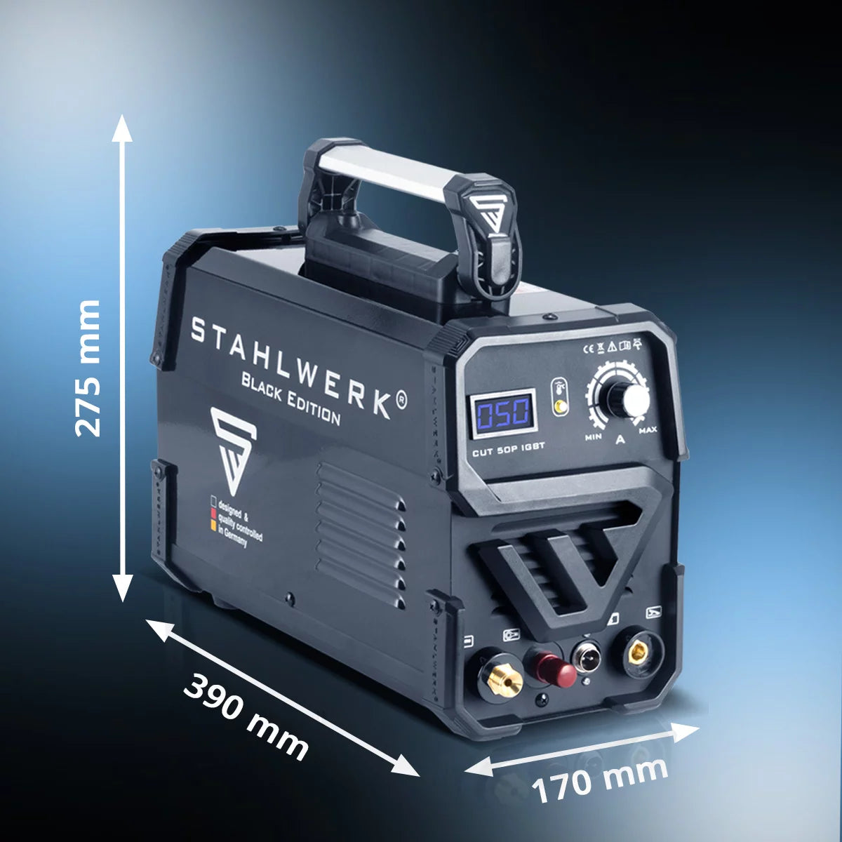 STAHLWERK CUT 50 Pilot IGBT Plasmaschneider mit Pilotzündung und 50 Ampere, bis 14 mm Schneidleistung, für Lackierte Bleche & Flugrost geeignet