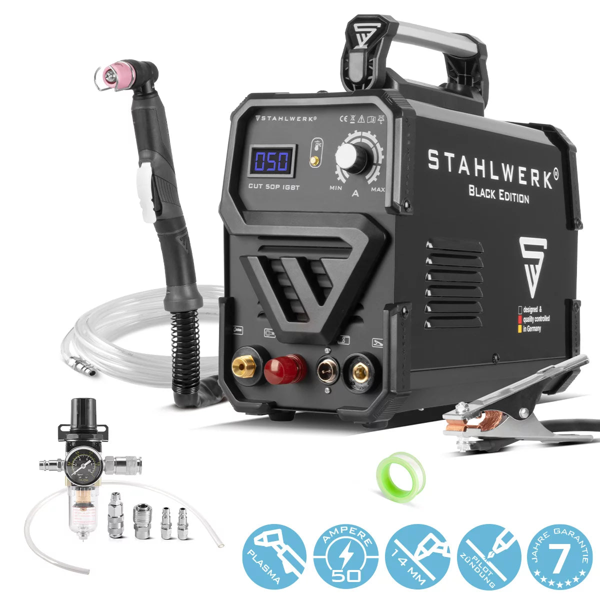 STAHLWERK CUT 50 Pilot IGBT Plasmaschneider mit Pilotzündung und 50 Ampere, bis 14 mm Schneidleistung, für Lackierte Bleche & Flugrost geeignet