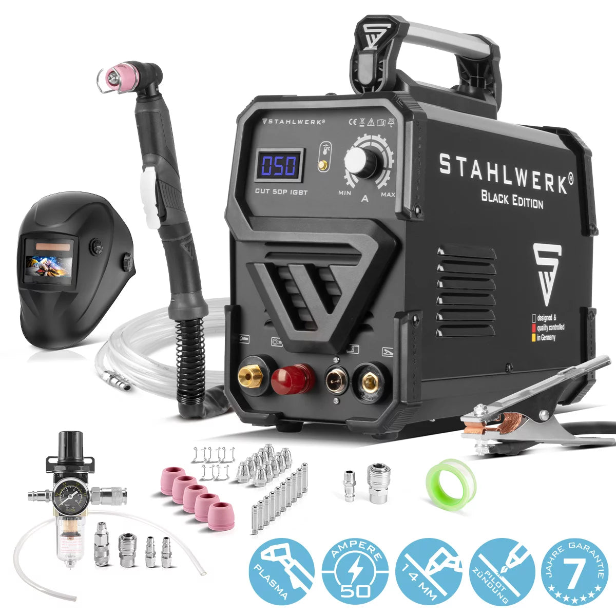 STAHLWERK CUT 50 Pilot IGBT Vollausstattung Plasmaschneider mit Pilotzündung und 50 Ampere, bis 14 mm Schneidleistung, für Lackierte Bleche & Flugrost