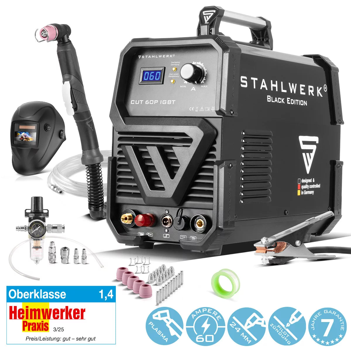 STAHLWERK CUT 60 Pilot IGBT Vollausstattung Plasmaschneider mit 60 Ampere Pilotzündung, bis 24 mm Schneidleistung, für lackierte Bleche & Flugrost