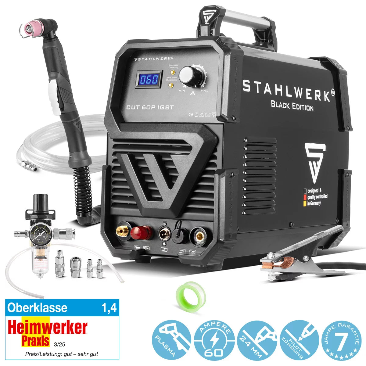 STAHLWERK CUT 60 Pilot IGBT Plasmaschneider mit 60 Ampere und Pilotzündung, bis 24 mm Schneidleistung, für lackierte Bleche & Flugrost
