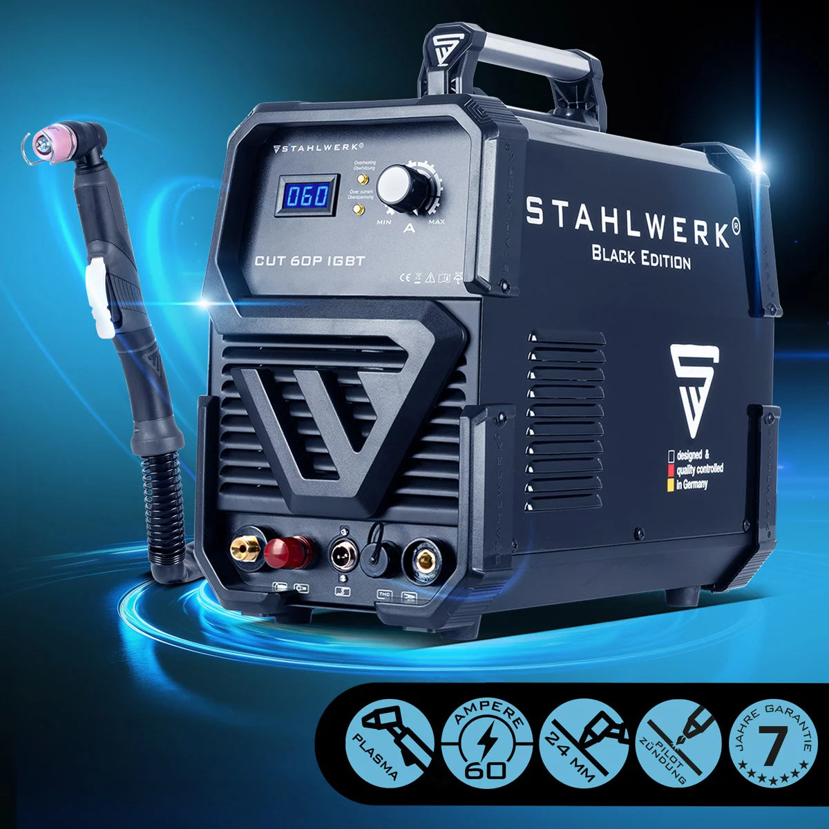 STAHLWERK CUT 60 Pilot IGBT Plasmaschneider mit 60 Ampere und Pilotzündung, bis 24 mm Schneidleistung, für lackierte Bleche & Flugrost