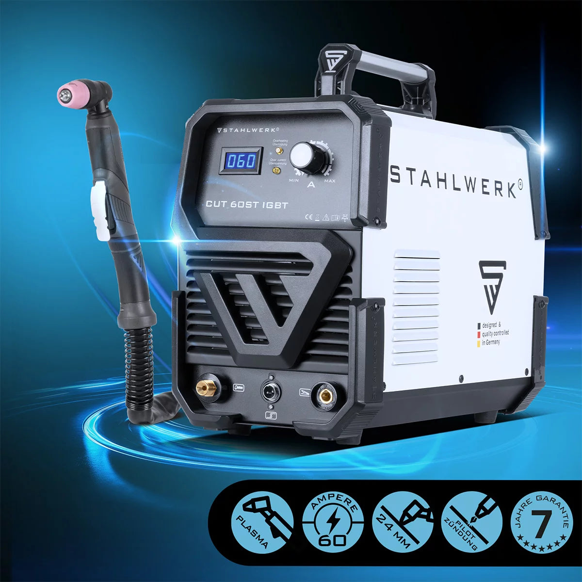 STAHLWERK Plasmaschneider CUT 60 ST IGBT - Vollausstattung / HF Zündung mit 60 Ampere bis 24mm Schneidleistung für Lackierte Bleche und Flugrost geeignet