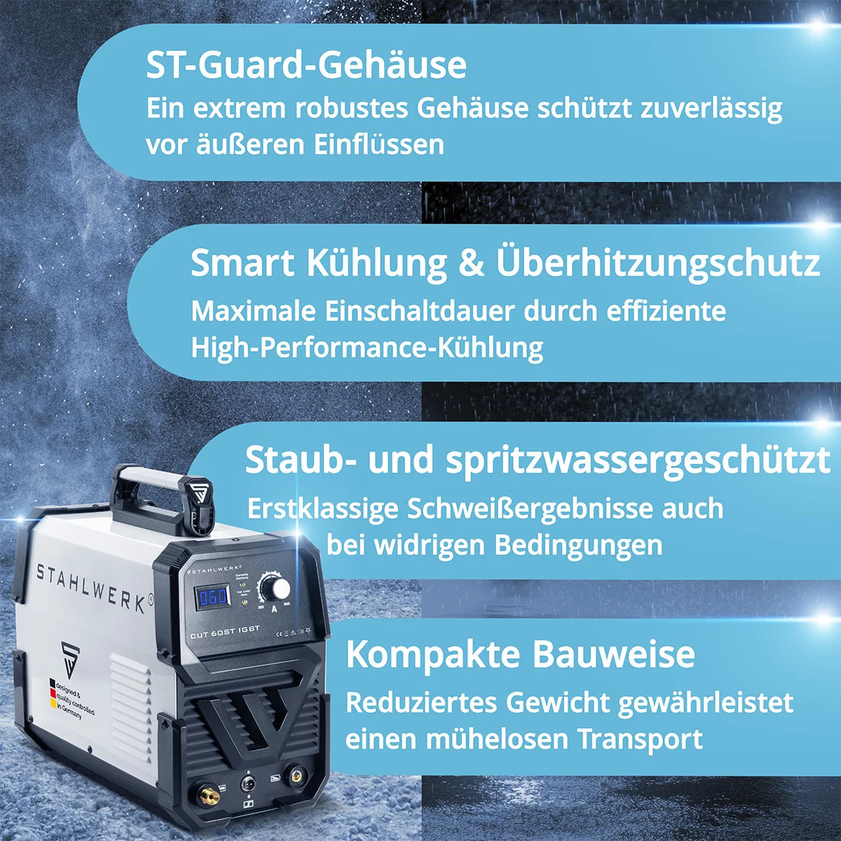 STAHLWERK Plasmaschneider CUT 60 ST IGBT - Vollausstattung / HF Zündung mit 60 Ampere bis 24mm Schneidleistung für Lackierte Bleche und Flugrost geeignet