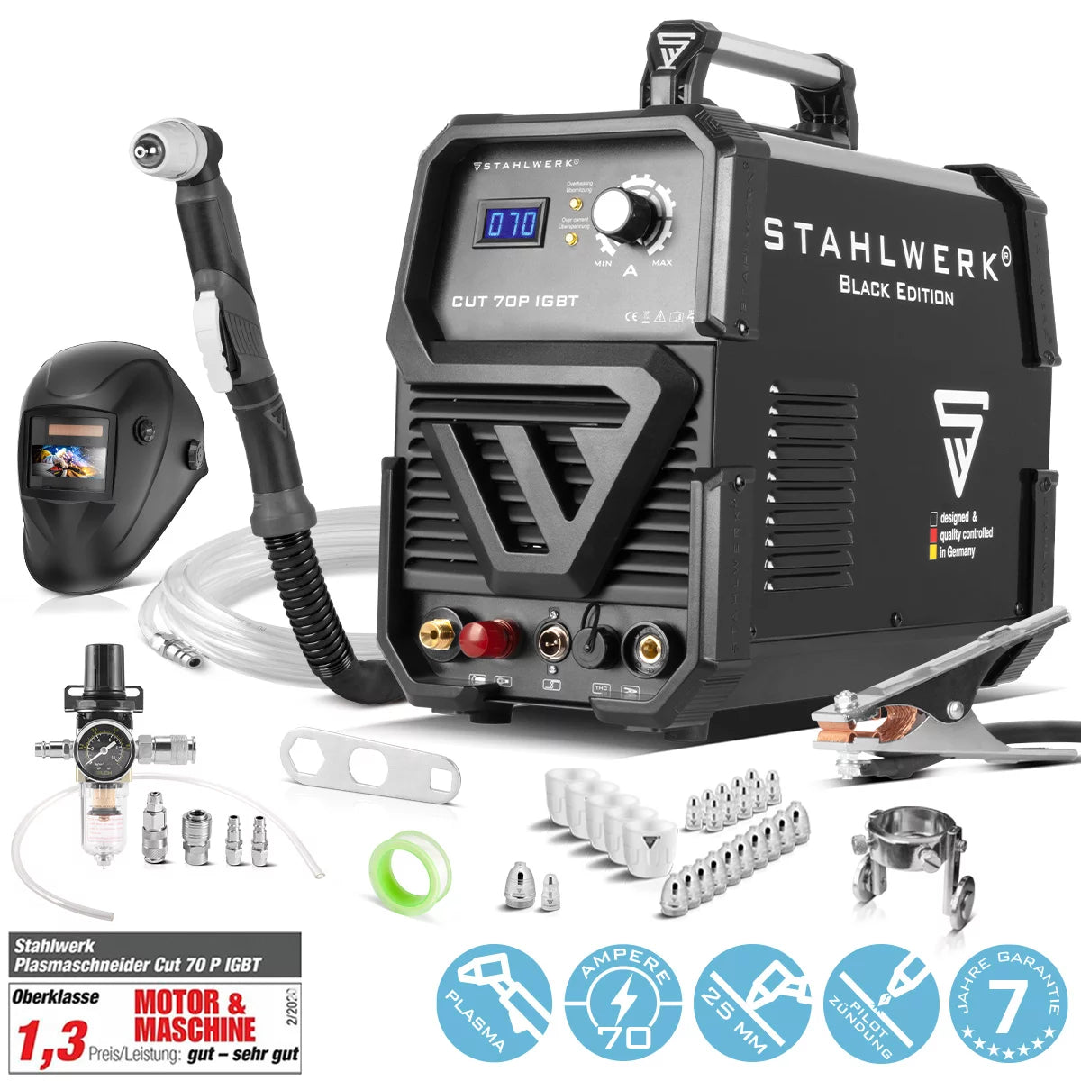 STAHLWERK CUT 70 P IGBT Vollausstattung Plasmaschneider mit 70 Ampere Pilot-Zündung bis 25 mm Schneidleistung für Flugrost geeignet