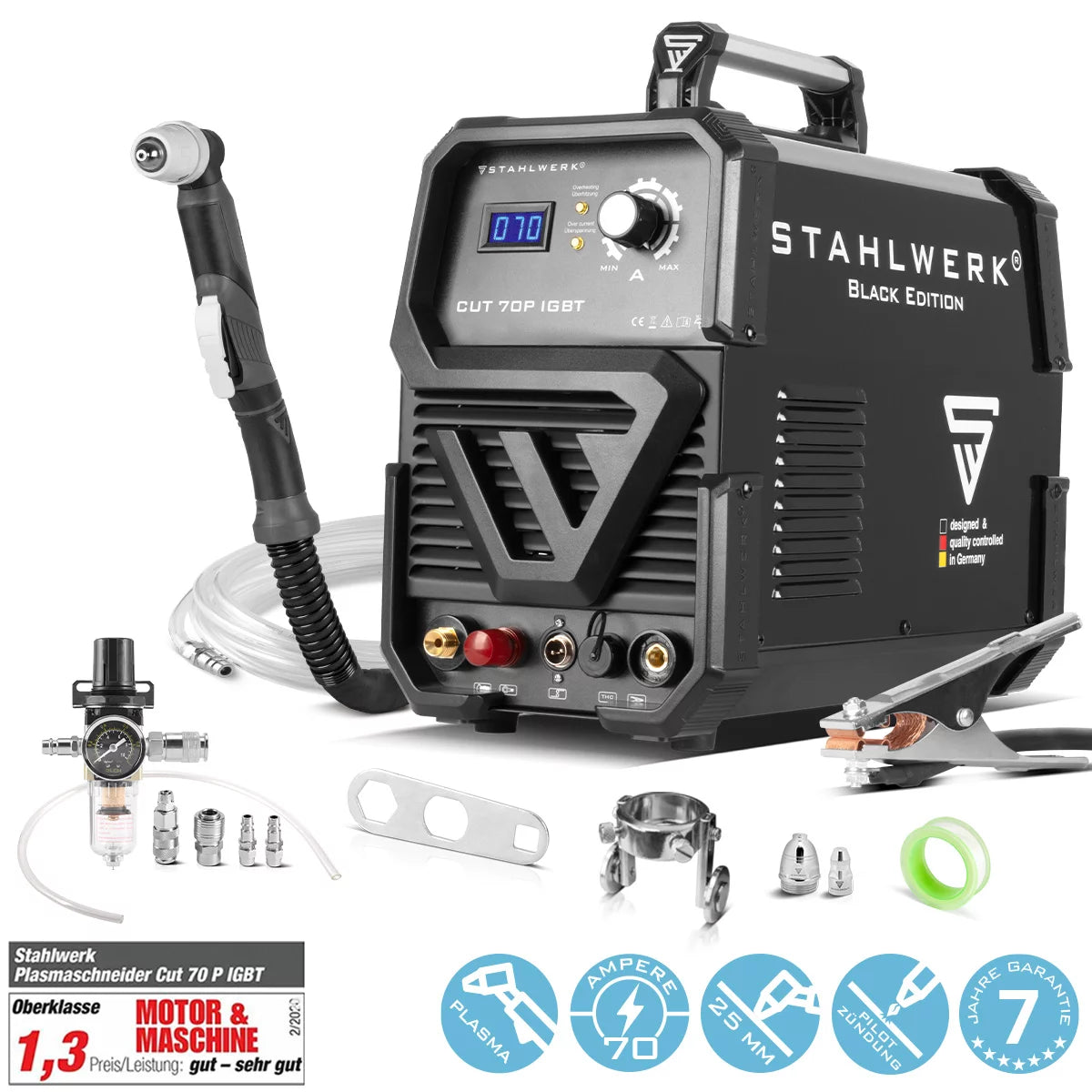 STAHLWERK CUT 70 P IGBT Plasmaschneider mit 70 Ampere Pilot-Zündung bis 25 mm Schneidleistung für Flugrost geeignet