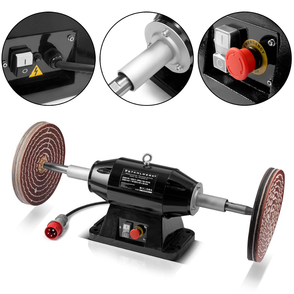 Stahlwerk PM-2200 ST Workbench Machine en calidad industrial con 2.200 vatios y 1,450 revoluciones por minuto para componentes y piezas de trabajo hechas de metal