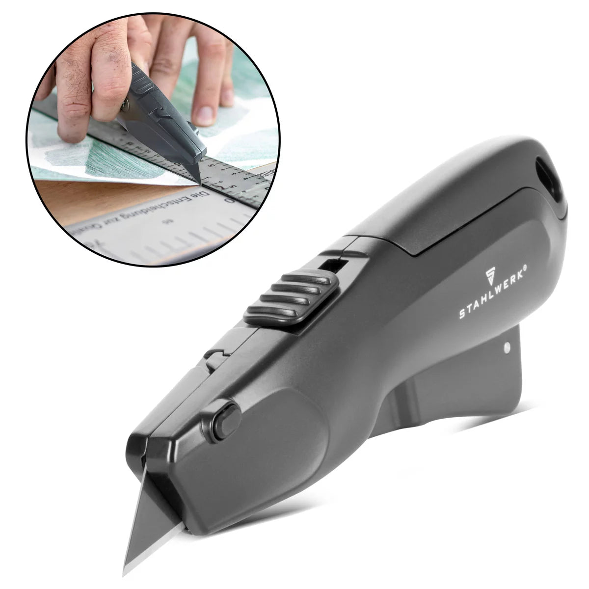 Steelworks cutter knife UCM-19-ST with quick-change blade, automatic blade withdrawal and safety lock Profi cutter | Carpet knife | Safety knife | Package knife | Cardboard knife