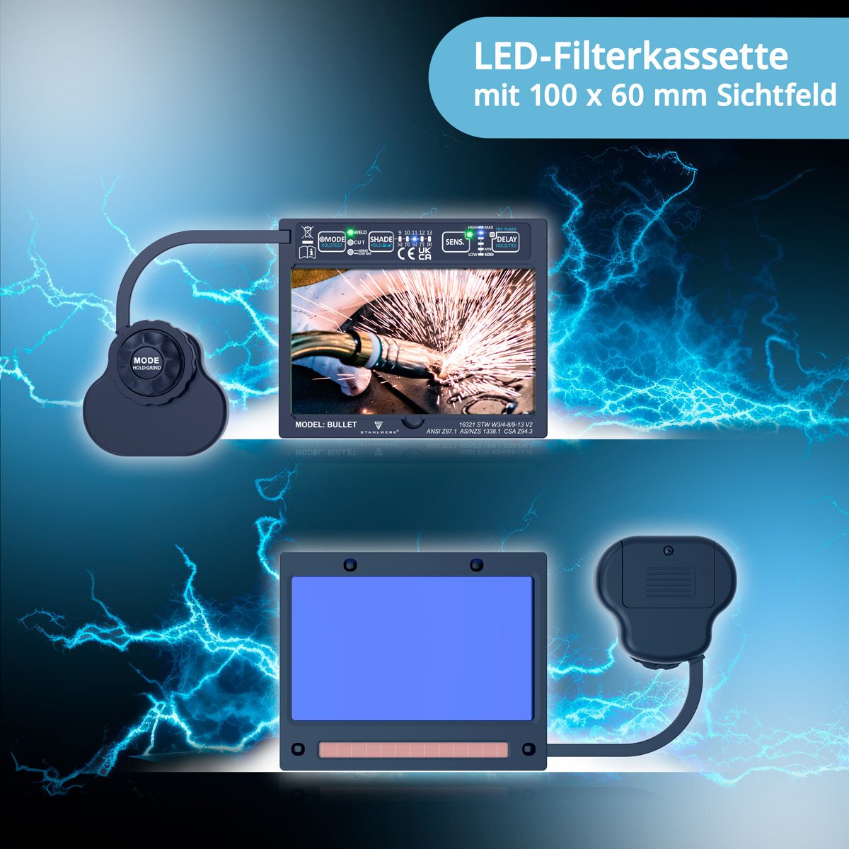 Steelworks Bullet Bullet Bullet 3-in-1 Bullet 3-in-1 | Segno di saldatura | Maschera di saldatura con riproduzione a colori True-Color-Lech, Din Din 4 a Din 13 e classe ottica 1/1/1/2