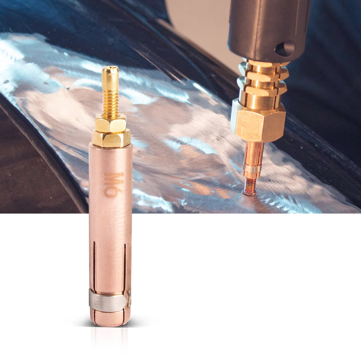 STAHLWERK 2 x Punktschweisselektrode mit M6 Gewinde für Anschweissbolzen, Smart Repair Zubehör für Ausbeulspotter / Dellenlifter / Punktschweissgerät / Ausbeulwerkzeug zur Reparatur von Kfz Karosserien