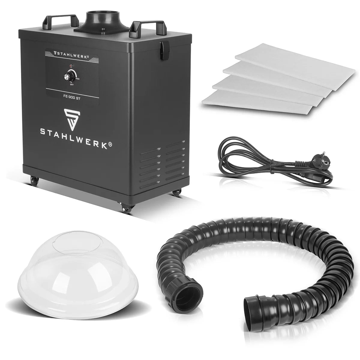 STAHLWERK Rauchabsaugung FE-300 ST | 300 Watt starke Absauganlage mit 3-fach-Filter | Sicherer Rauchabsorber und Rauchabzug | Schweißrauch- und Lötabsaugung zur Filterung von Rauch, Gasen und Dämpfen