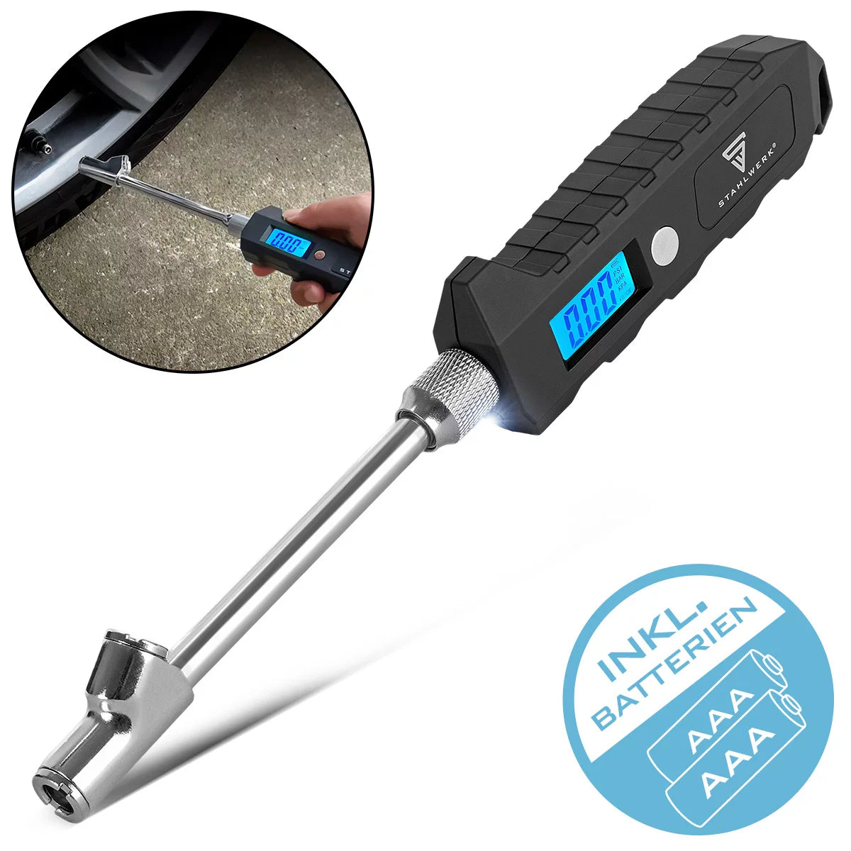 Dispositif de mesure de la pression des pneus numériques en acier | Testeur de pression d'air avec écran LCD | Compteur d'impression 3-250 psi | Pneu à la pression du pneu pour vélo de voiture SUV de voiture