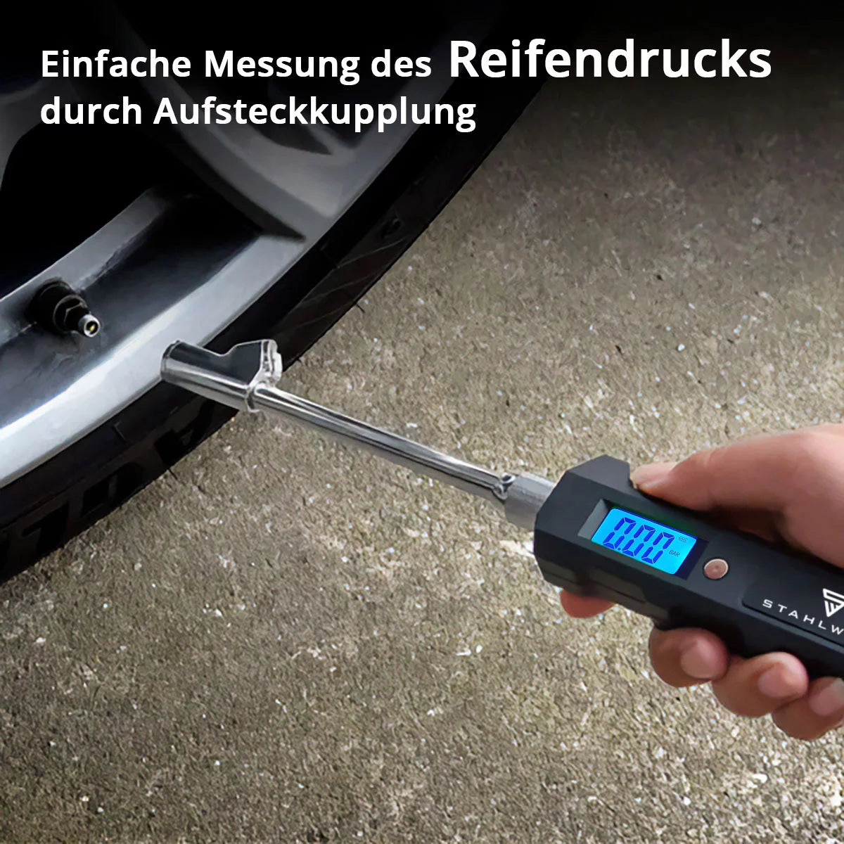 STAHLWERK Digitales Reifendruckmessgerät | Luftdruckprüfer mit LCD-Display | Druckmesser 3-250 PSI | Reifendruckmesser für PKW SUV KFZ Fahrrad