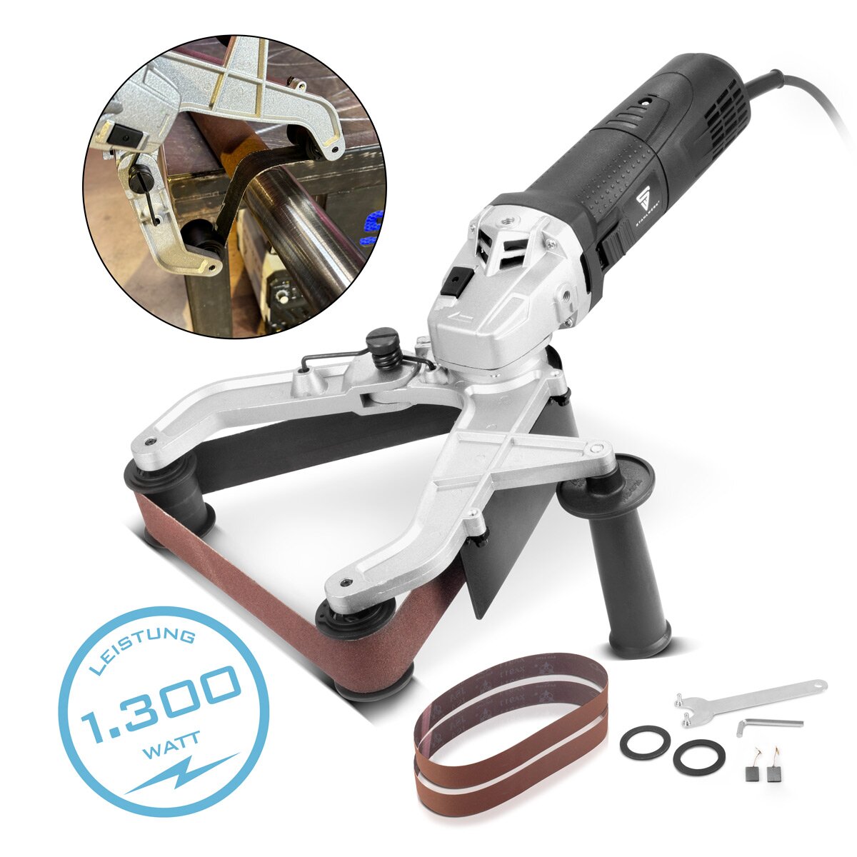 STAHLWERK Rohrbandschleifer RS-1300 ST mit 1.300 W und 1.100 - 3.200 U/min für 760 mm Schleifbänder Rohrschleifer | Schleifmaschine | Schleifgerät | Bandschleifer zum Schleifen, Polieren und Entgraten