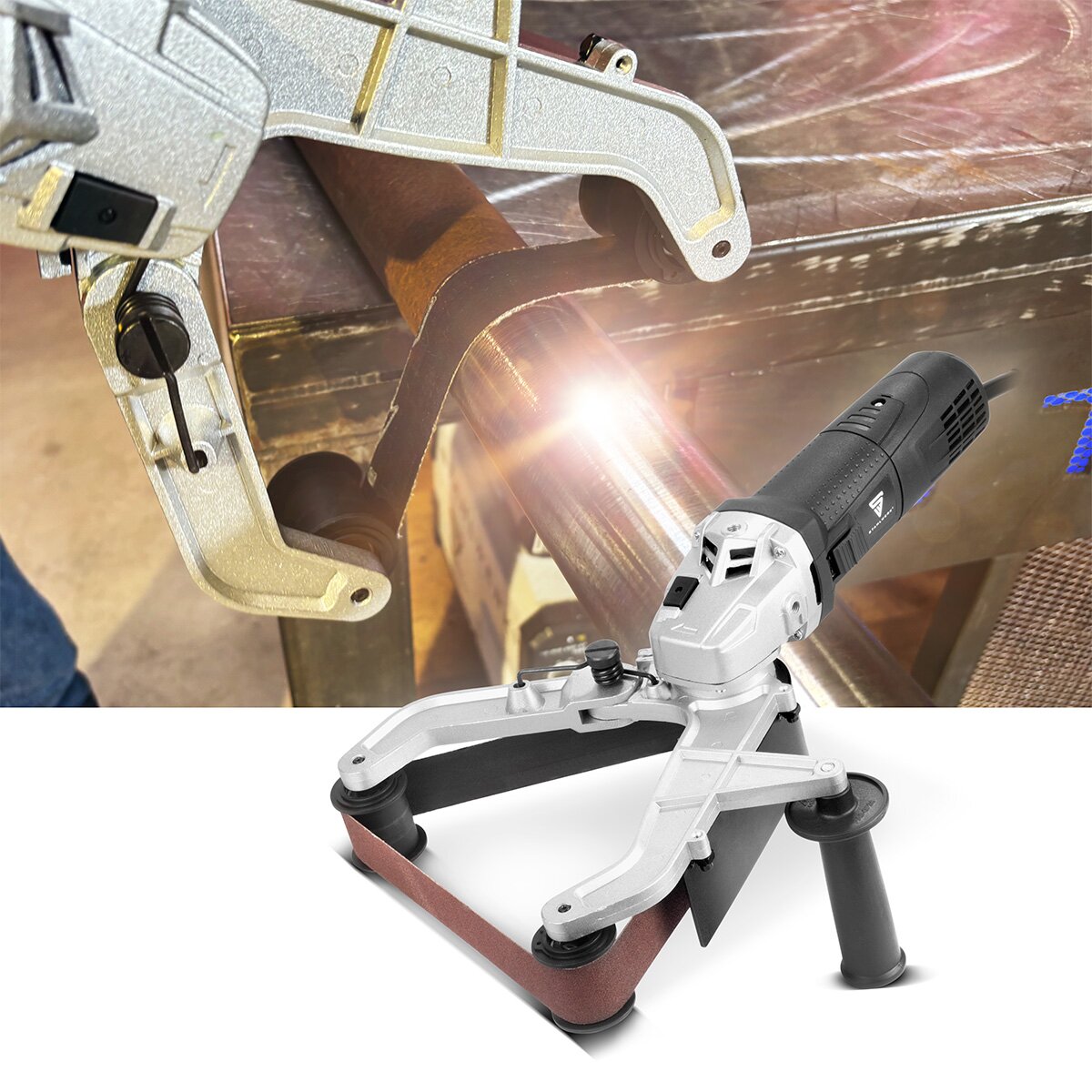 STAHLWERK Rohrbandschleifer RS-1300 ST mit 1.300 W und 1.100 - 3.200 U/min für 760 mm Schleifbänder Rohrschleifer | Schleifmaschine | Schleifgerät | Bandschleifer zum Schleifen, Polieren und Entgraten