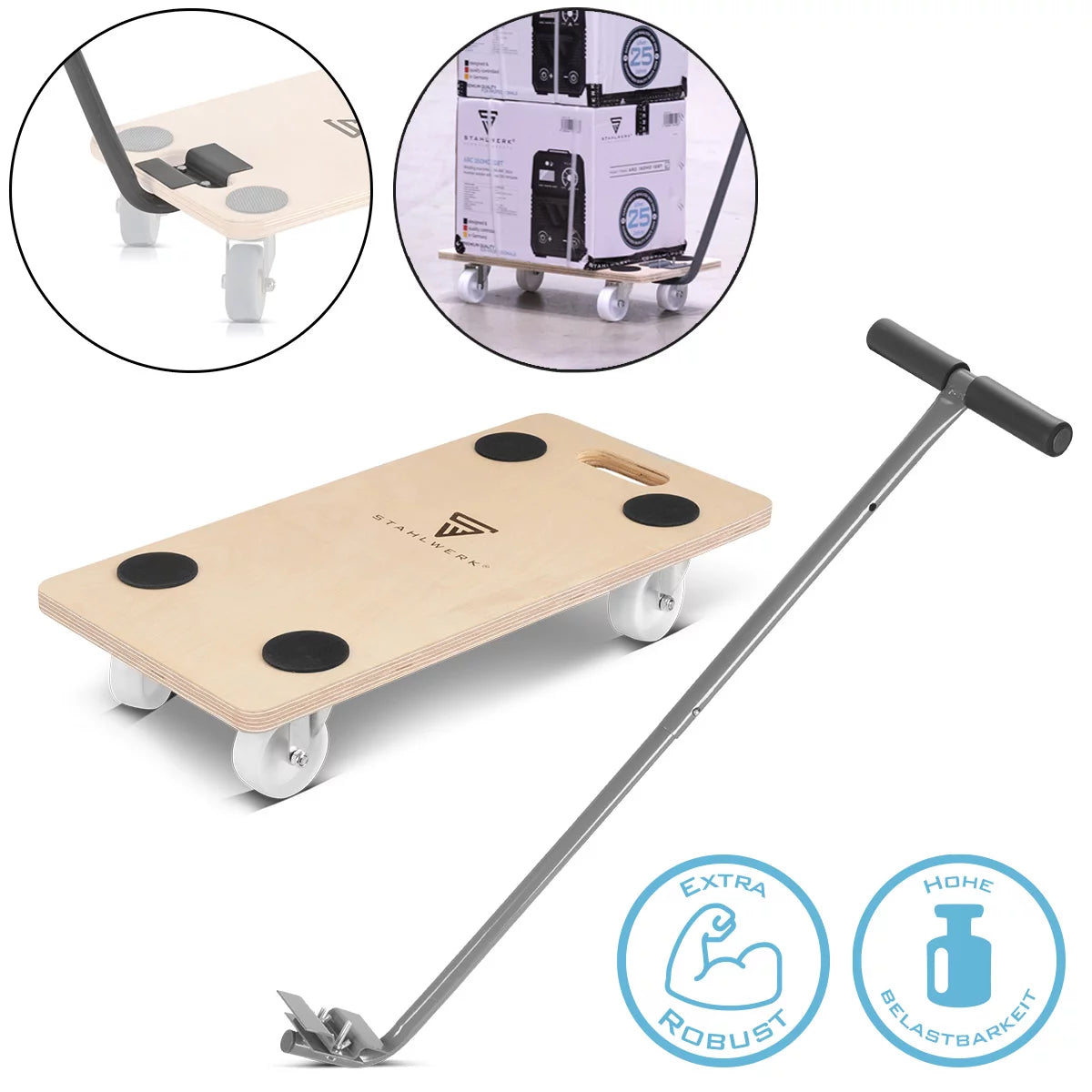 STAHLWERK Rollwagen TR-250 ST mit Handgriff 250 kg Tragkraft und abriebfesten Lenkrollen 58 x 29 cm Plattformwagen | Transportwagen | Möbelroller | Rollbrett | Handwagen | Transportroller