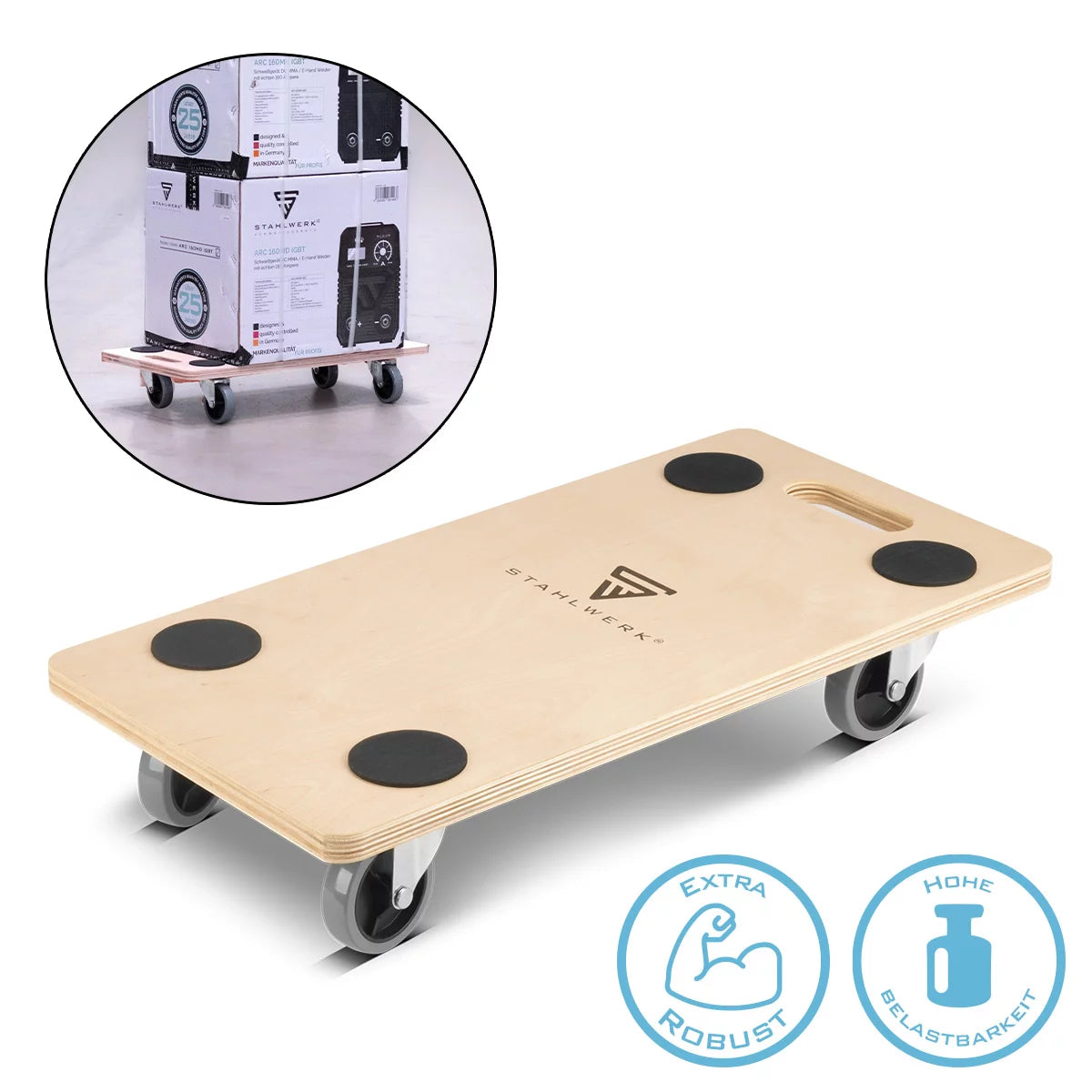 STAHLWERK Rollwagen TRS-250 ST mit 250 kg Tragkraft und gummierten Lenkrollen 58 x 29 cm Plattformwagen | Transportwagen | Möbelroller | Rollbrett | Handwagen | Transportroller