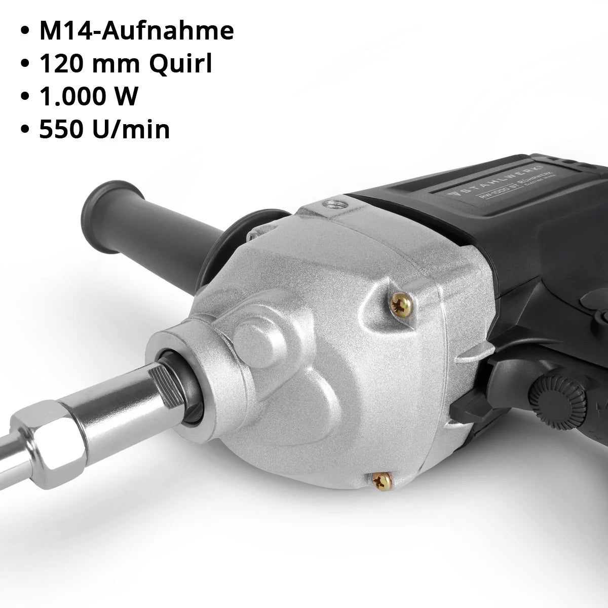 STAHLWERK agitator RW-1000 ST | 1,000 W and 550 rpm | Speed control and right-left rotation | Electric mortar stirrer | Concrete mixer | Paint stirrer | Color mixer | Hand mixer | Hand mixer