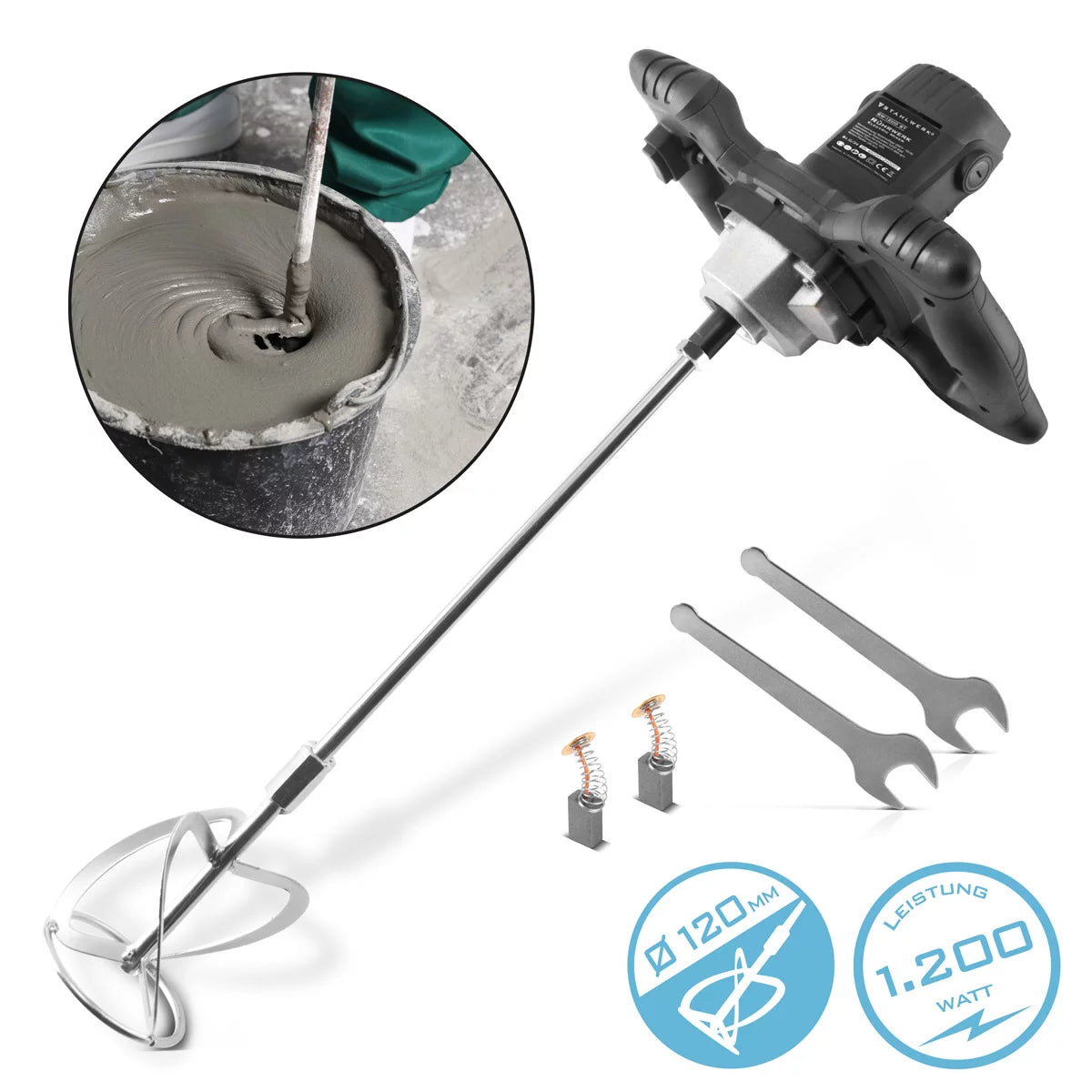 Stahlwerk Rührwerk RW-1200 ST 1.200 W ve 850 RPM Elektrik Harç Karıştırıcı | Mortel Mikser | Beton Kirişler | Beton Mikser | Farbreifter | Renk Mikseri | El Mikseri | El Mikseri | Karıştırıcı