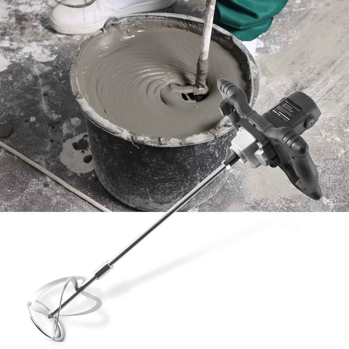STAHLWERK agitator RW-1200 ST | 1,200 W and 850 rpm | Electric mortar stirrer with additional whisk 120 x 600 mm | Speed control and safety switch | Concrete mixer | Paint stirrer | color mixer