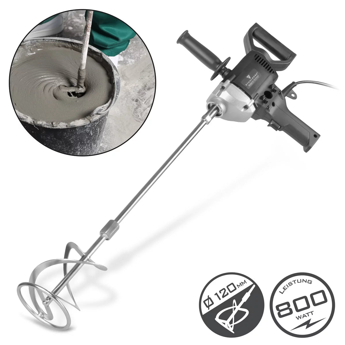STAHLWERK agitator RW-800 ST | 800 W and 500 rpm | Electric mortar stirrer | Robust design | Stable concrete stirrer | Paint stirrer | Color mixer | Hand mixer | Hand mixer