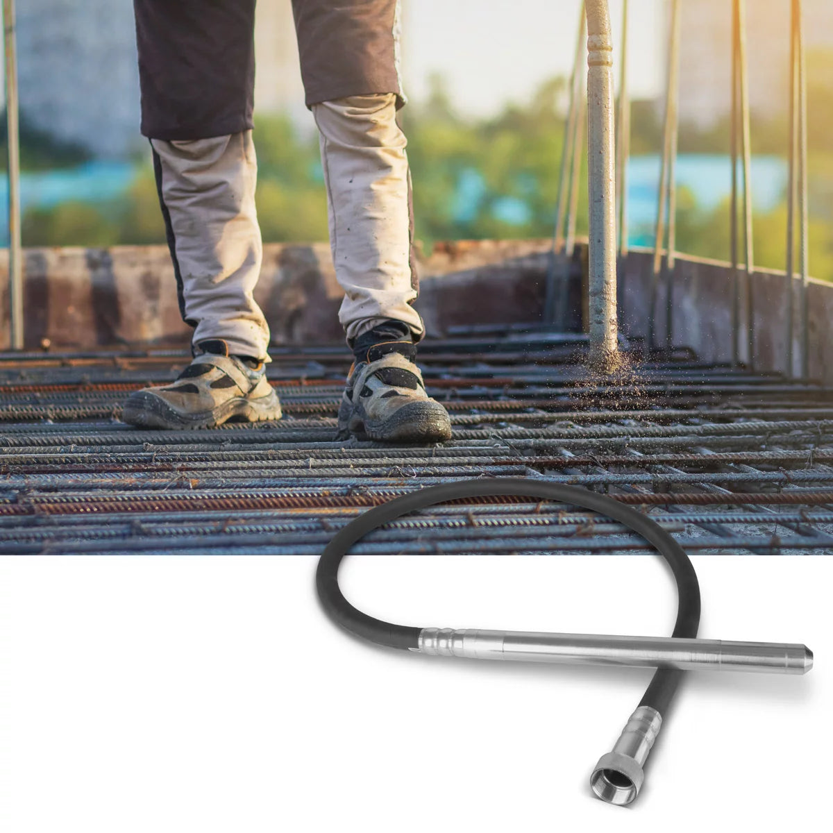 STAHLWERK Rüttelflasche Ø 35 mm | 200 cm Schlauchlänge | Innenrüttler mit flexibler Welle für Elektro-Betonrüttler | Rüttelstab für Betonverdichter, Flaschenrüttler und Einhand-Betonvibratoren