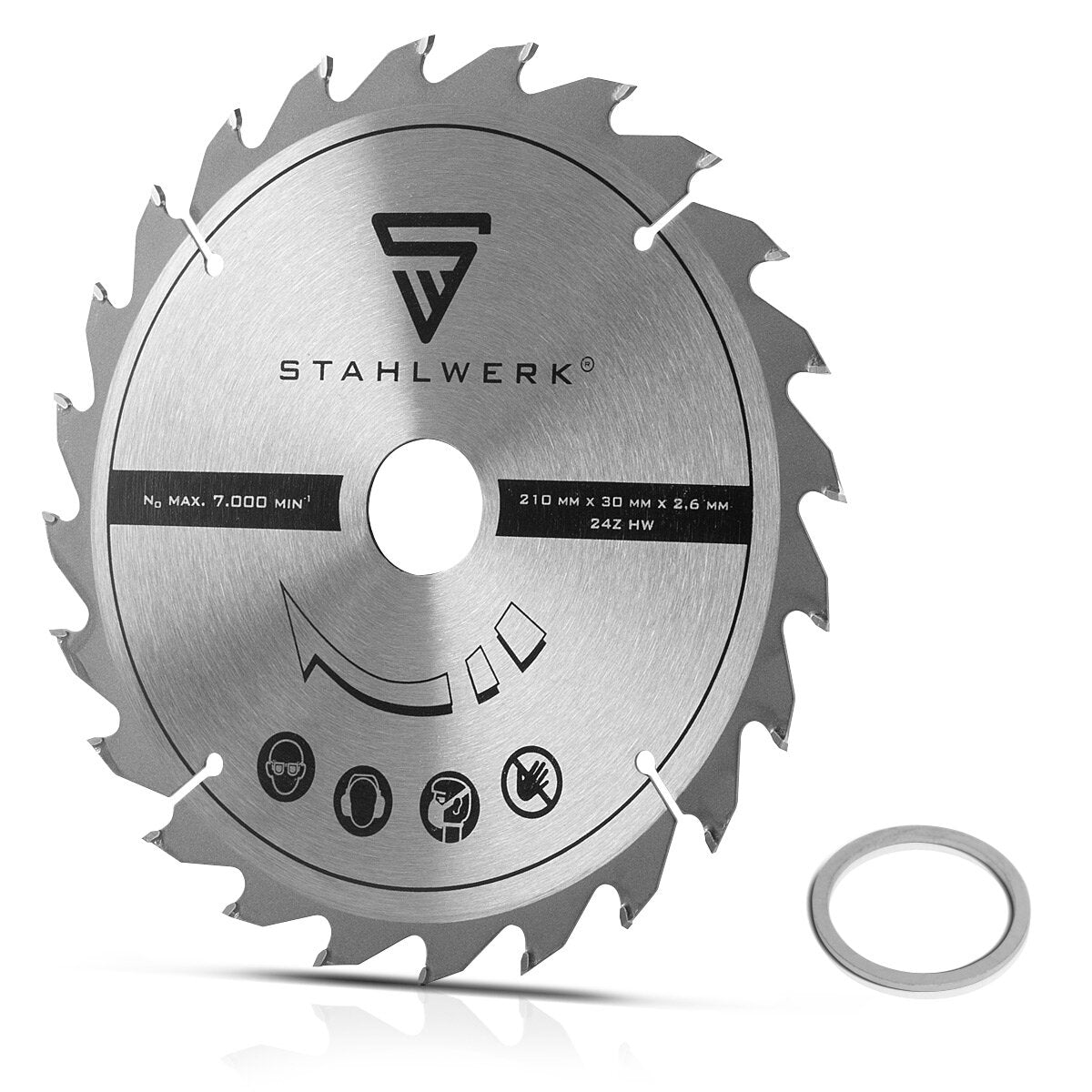 STAHLWERK Universal Sägeblatt 210 x 2,6 / 30 mm mit 25,4 mm Adapterring, für KS-210 ST Trennsäge und vergleichbare Geräte mit entsprechender Aufnahme hervorragende Schneideigenschaften, verschleißfest und langlebig