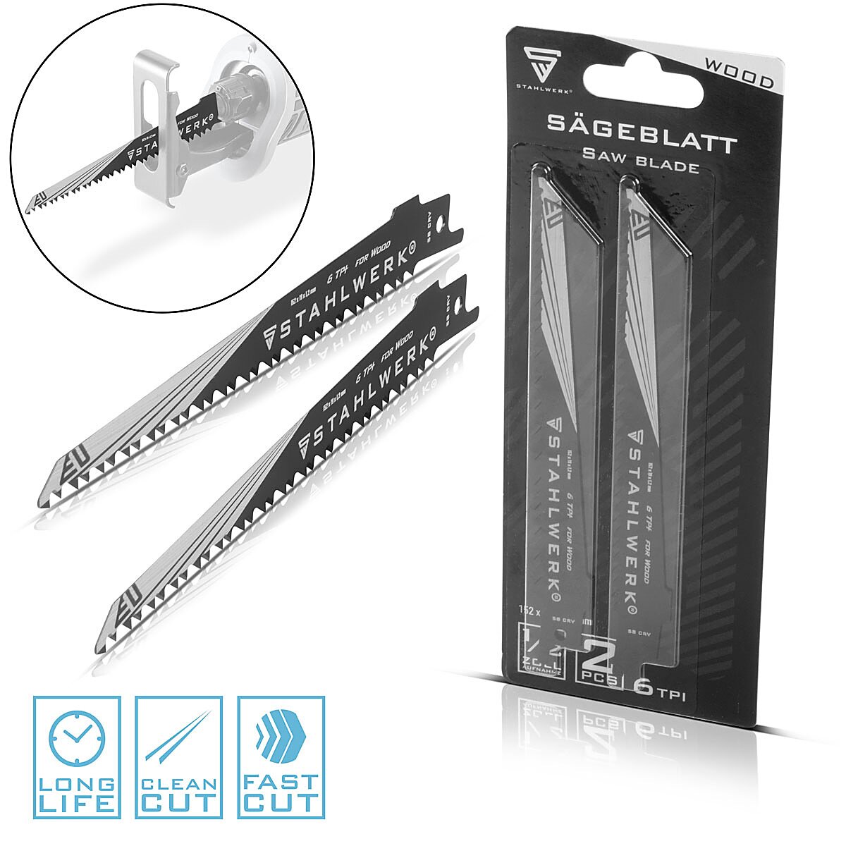 Steelworks Ahşap Tavan Bıçağı 2 Set 150 x 19 x 1.2 mm uzunluğunda Life Saber Suckeled | Kılıç Testereleri için 1/2 inç kayıt ve 6 TPI ile Kesi Bıçaklar | Recantanasaws | Bıçaklar