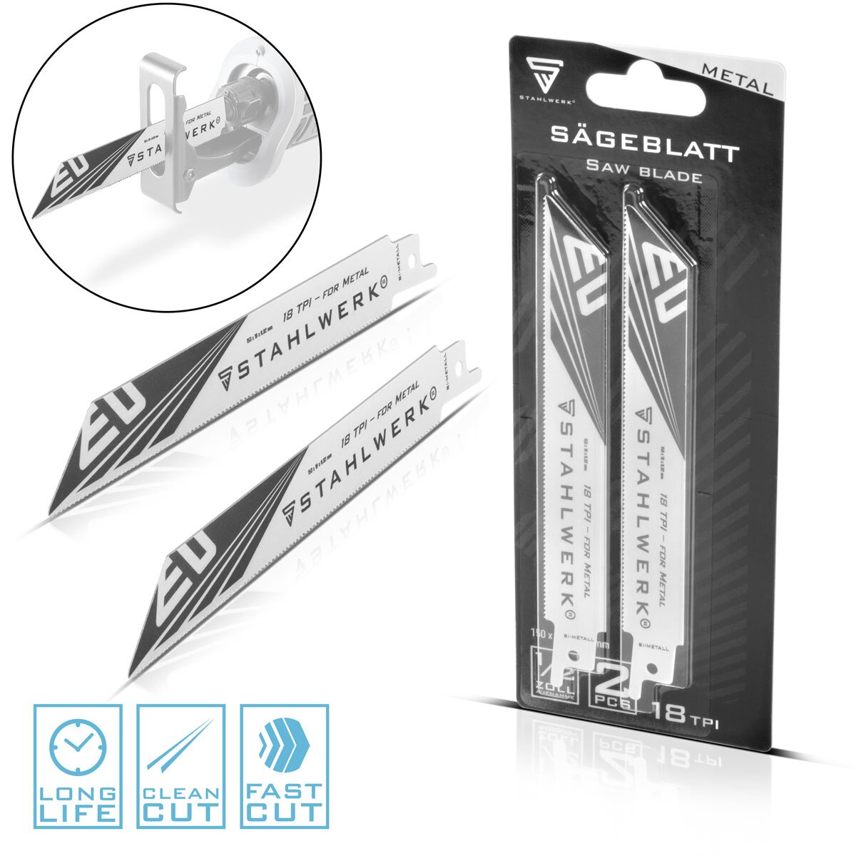 Çelik fabrikası Metal-Sauglatt 2 set 150 x 19 x 0.92 mm uzunluğunda ömür Saber Yumru bıçakları | Saber testereleri için 1/2 inç kayıt ve 18 TPI ile Kesi Bıçaklar | Recantanasaws | Bıçaklar