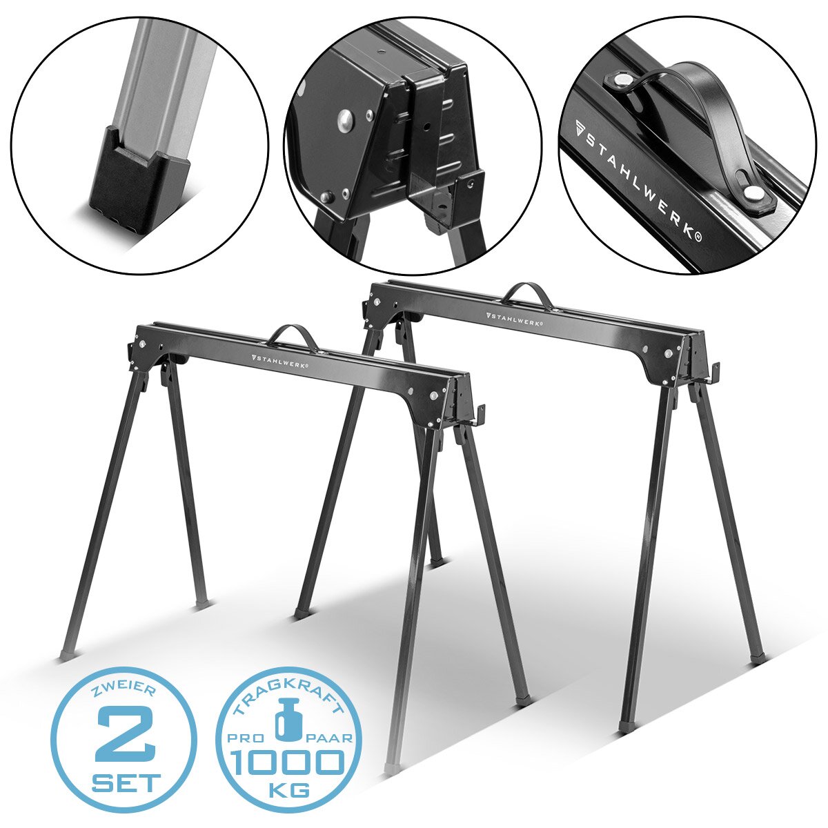 Set di sawbock 2er set da 500 kg di impalcature pieghevole in pietra pieghevole di lavoro universale