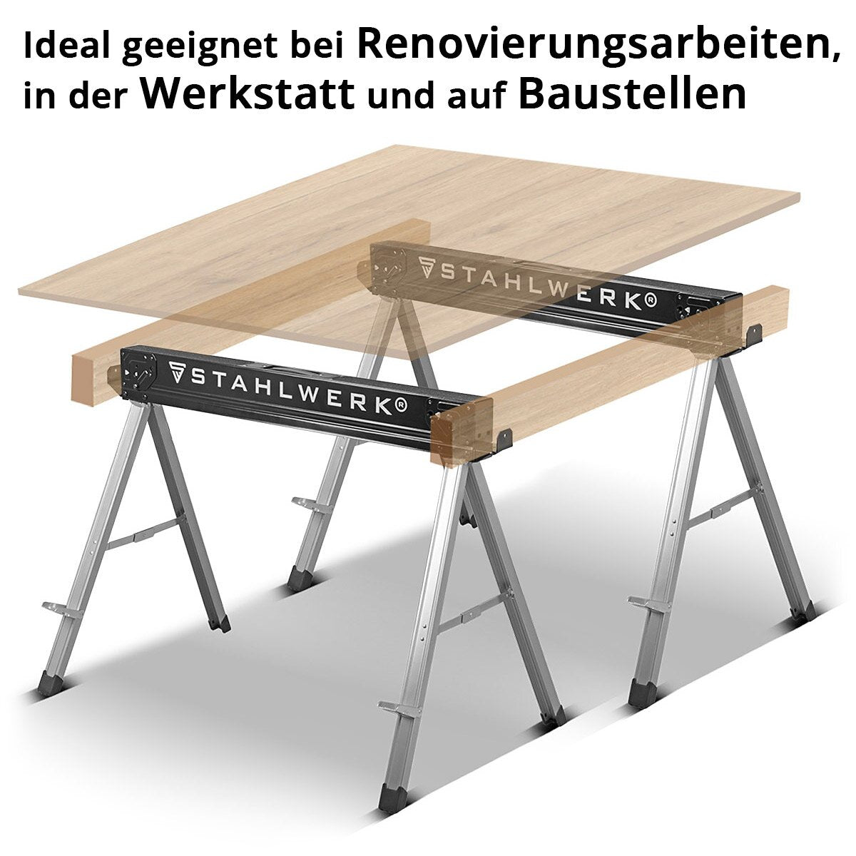 Stahlwerk Sawbock SB-757 ST en la caja de trabajo de metal con recubrimiento en polvo de 2 set | Universal Klappbock | Andamiaje Bock con una capacidad de carga máxima de 500 kg y soporte lateral