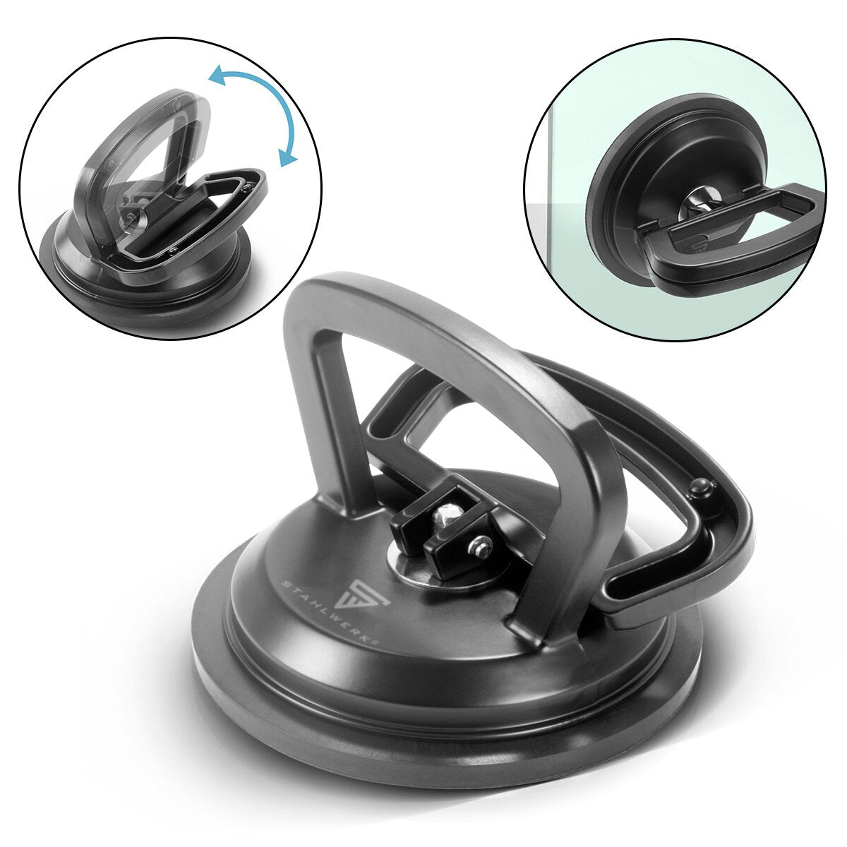 STAHLWERK Saugheber mit 50 kg Tragkraft und 12,5 cm | 5“ Durchmesser Vakuumheber | Glasheber | Fliesenheber | Scheibenheber | Saughalter | Sauggriff | Glassauger für Glas, Fliesen, Bleche, Möbel und Laminat