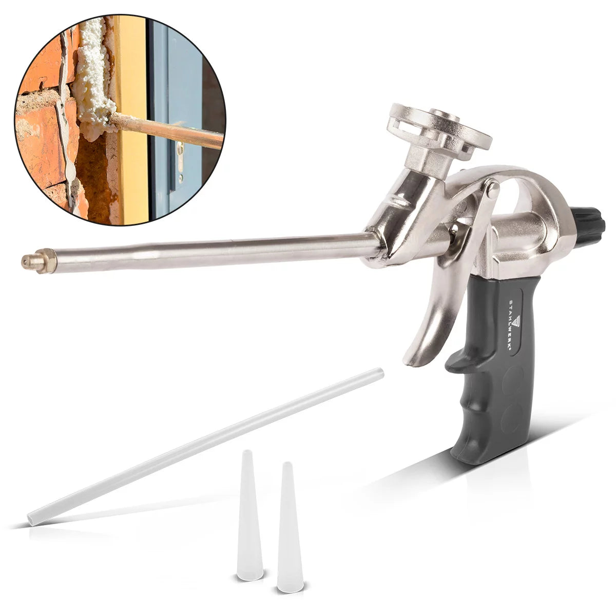 Stahlwerk in schiuma pistola per schiuma PU | Pistola a pistola in alluminio | Pistola spray in schiuma adatto a tutte le cartucce di schiuma comuni | Pistola più dosier per sigillare e isolare