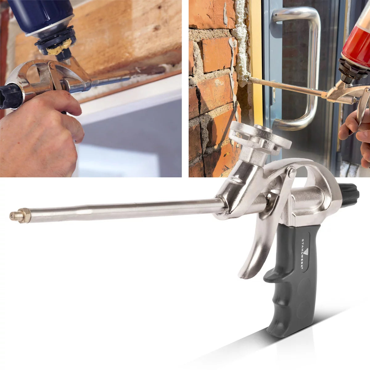 Stahlwerk in schiuma pistola per schiuma PU | Pistola a pistola in alluminio | Pistola spray in schiuma adatto a tutte le cartucce di schiuma comuni | Pistola più dosier per sigillare e isolare
