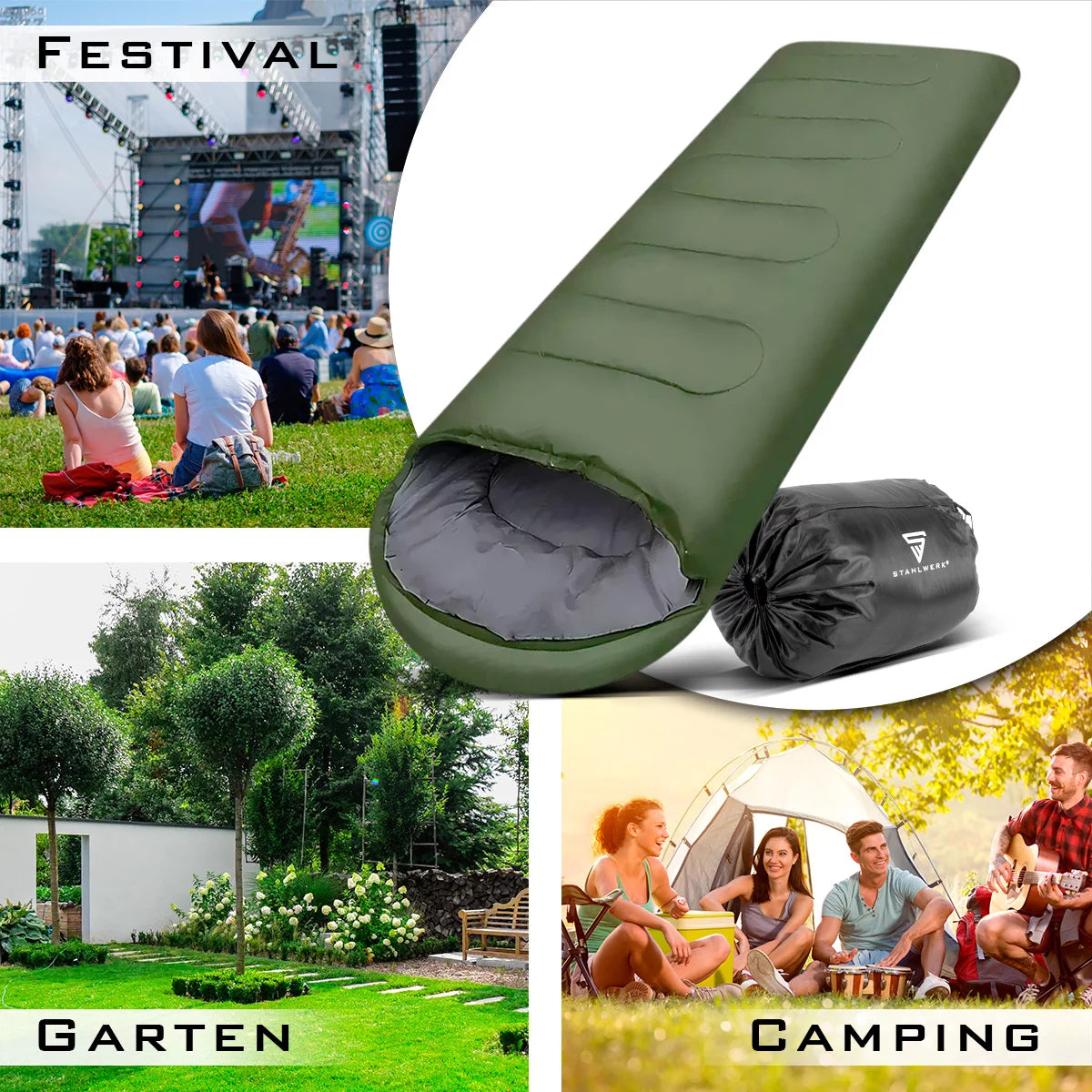 STAHLWERK Schlafsack SB-700 ST bis -15°C | Füllung 330g/m2 | Outdoorschlafsack | Campingschlafsack | Mumienschlafsack | Reiseschlafsack | Sommer- und Winterschlafsack | Trekking