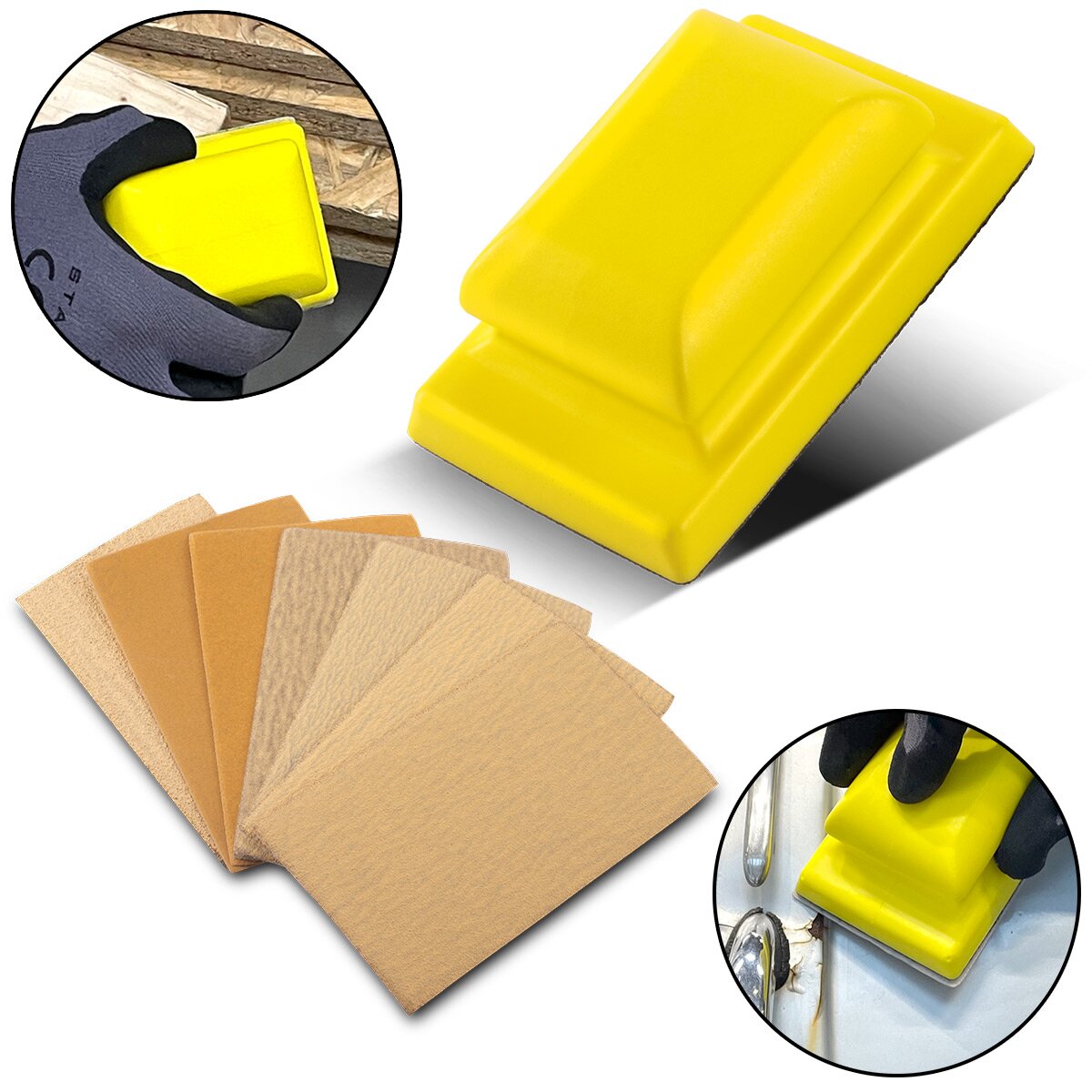 STAHLWERK Handschleifblock Set mit P80 | P100 | P120 | P150 | P180 | P240 | P320 Körnung, Schleifblock | Schleifschwamm | Handschleifer aus PU-Schaumstoff mit Klett-Schleifmittel 70 x 115 mm