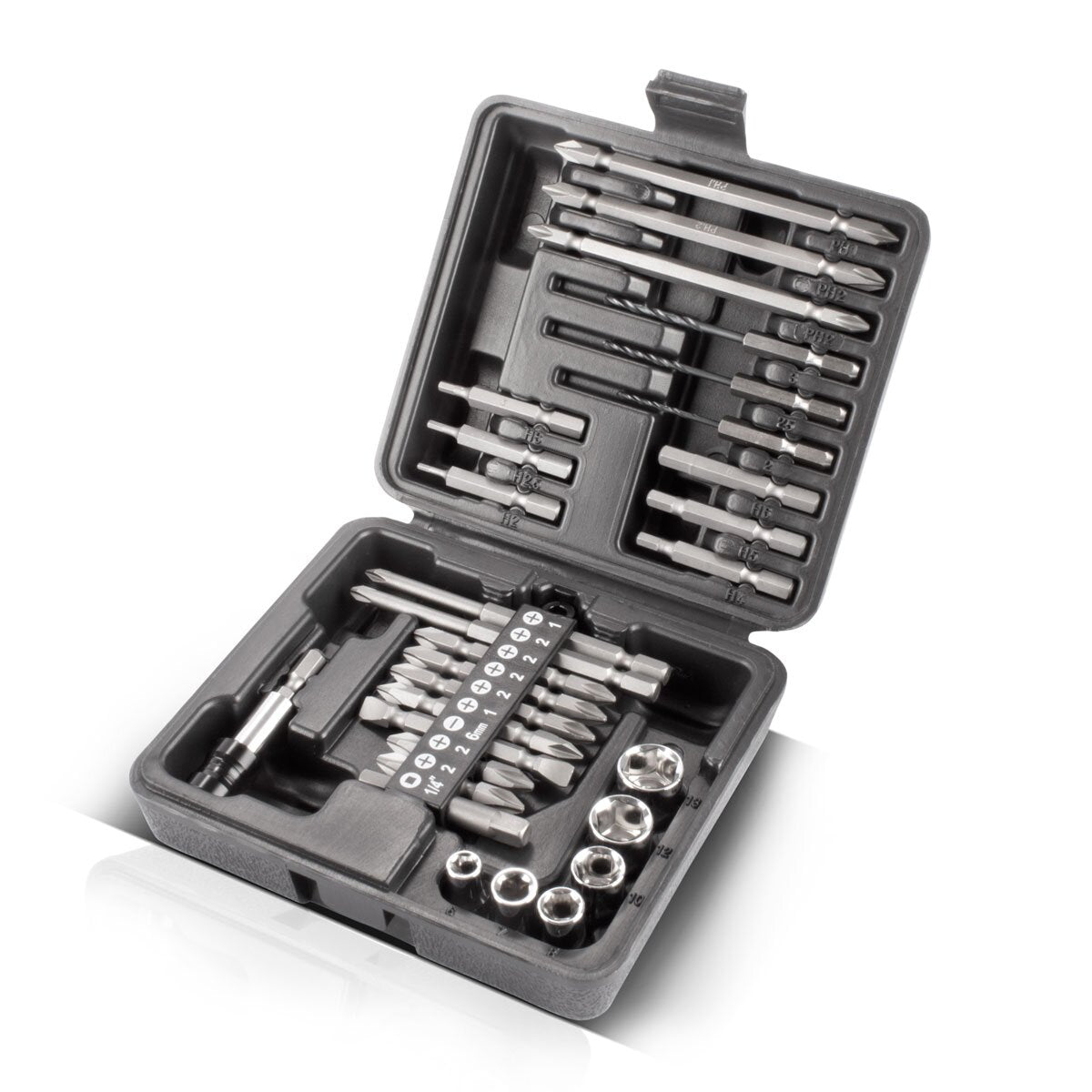 ACEATORS ACELADO DE BITO DE LA SEACTRO DE 28 PARTAS Con eje hexagonal para destornilladores inalámbricos, fijación de mordisco y vanadio cromado enchufable, incluida la caja de transporte | Juego de ajuste | Conjunto de llave dividida