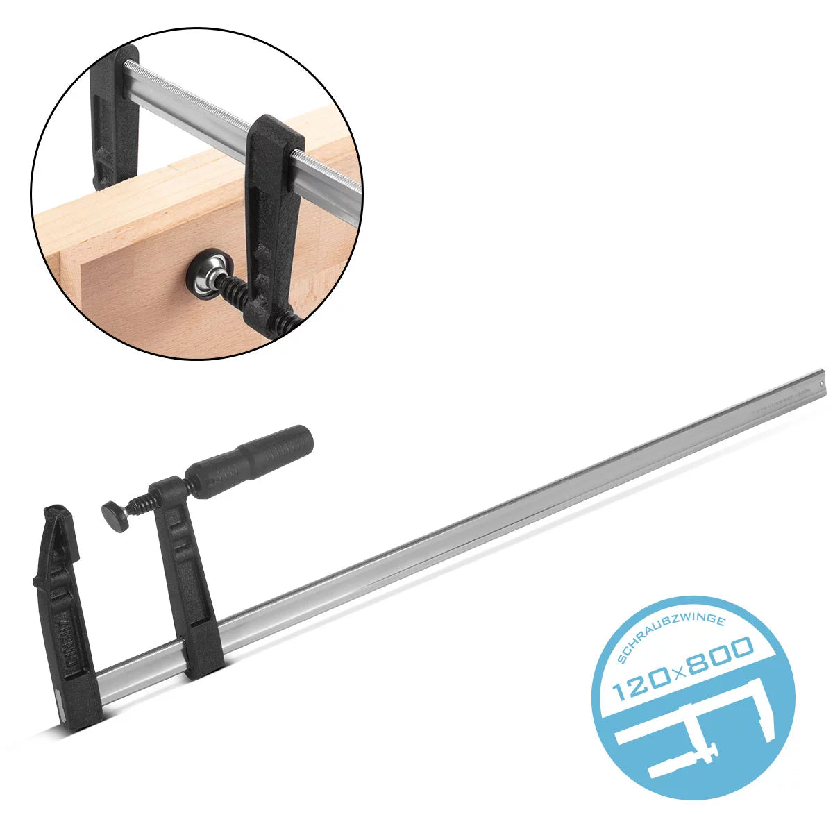 FORMAZIONE A VITE AGGIORNAGGI 120x800 mm | potente morsetto di serraggio in acciaio e plastica | F-Clade per il fissaggio dei pezzi | Composto stabile con campata di 800 mm, profondità di serraggio 120 mm