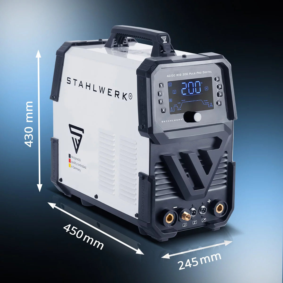 STAHLWERK Schutzgas-Schweißgerät AC/DC WIG 200 Puls Pro Digital Vollausstattung IGBT Inverter mit 200 Ampere, ARC/MMA Funktion, Job-Speicher, Puls-und Spot-Funktion, geeignet für Alu und Dünnblech