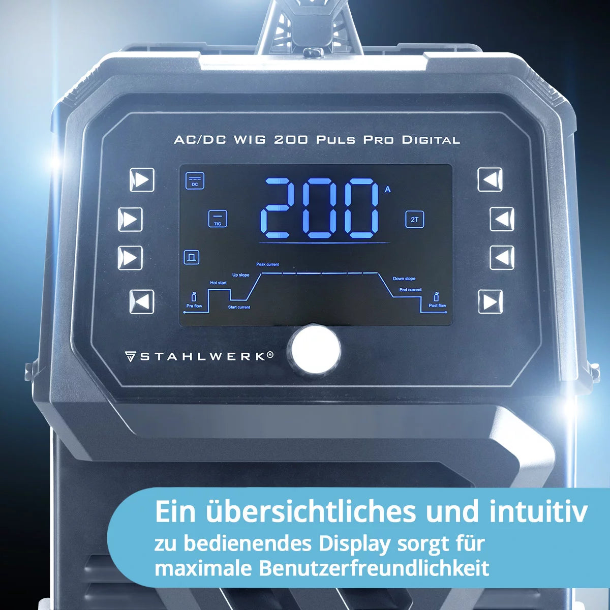 STAHLWERK Schutzgas-Schweißgerät AC/DC WIG 200 Puls Pro Digital Vollausstattung IGBT Inverter mit 200 Ampere, ARC/MMA Funktion, Job-Speicher, Puls-und Spot-Funktion, geeignet für Alu und Dünnblech