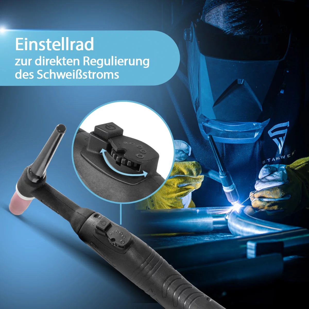 Dispositif de soudage de gaz de protection en acier AC / DC Wig 200 Puls Pro Touch | Onduleur IGBT avec 200 ampères | Fonction ARC / MMA | Mémoire de travail | Fonction d'impulsion et de spot adaptée à l'aluminium et à la feuille mince