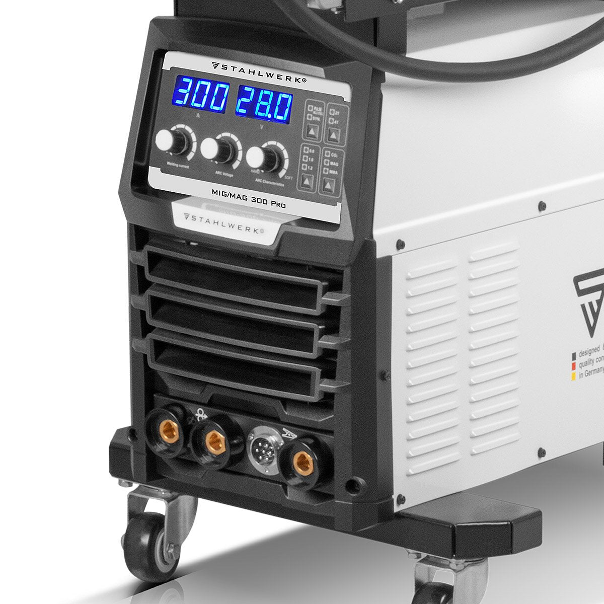STAHLWERK Schweißgerät MIG MAG 300 Pro Vollausstattung Vollsynergischer IGBT Inverter mit 300 A und Puls-Funktion 3-in-1 Kombi-Schweißanlage MIG MAG | MMA | Lift-TIG