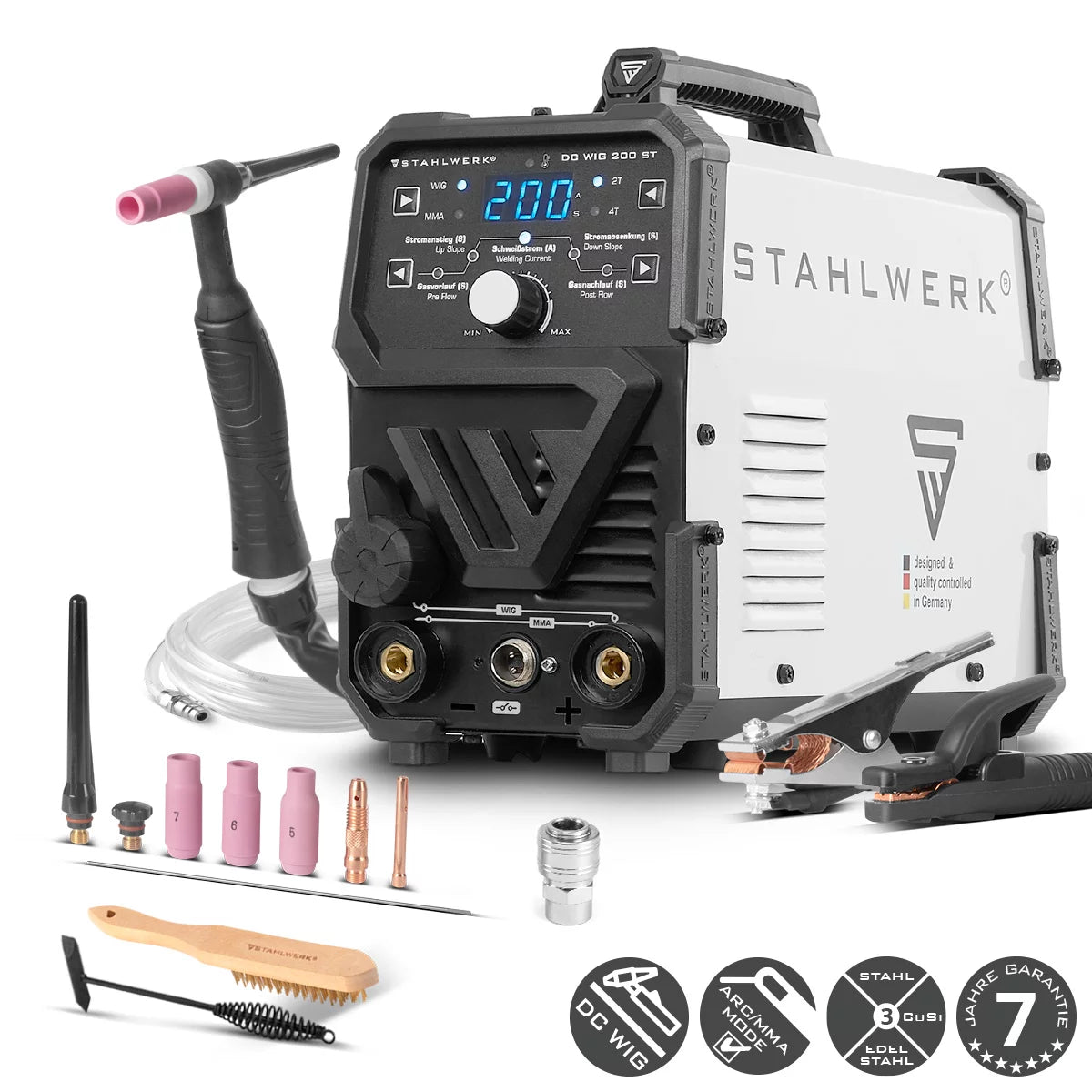 STAHLWERK DC TIG 200 ST 2026 | 2-in-1 combination welder | TIG MMA | 200 amps | HF ignition, hot start, anti-stick | For steel, stainless steel, copper, brass | Not suitable for aluminum