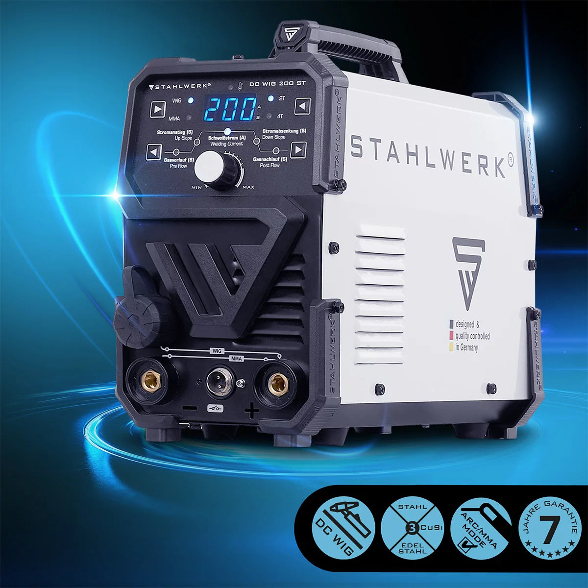 STAHLWERK DC TIG 200 ST 2026 | 2-in-1 combination welder | TIG MMA | 200 amps | HF ignition, hot start, anti-stick | For steel, stainless steel, copper, brass | Not suitable for aluminum