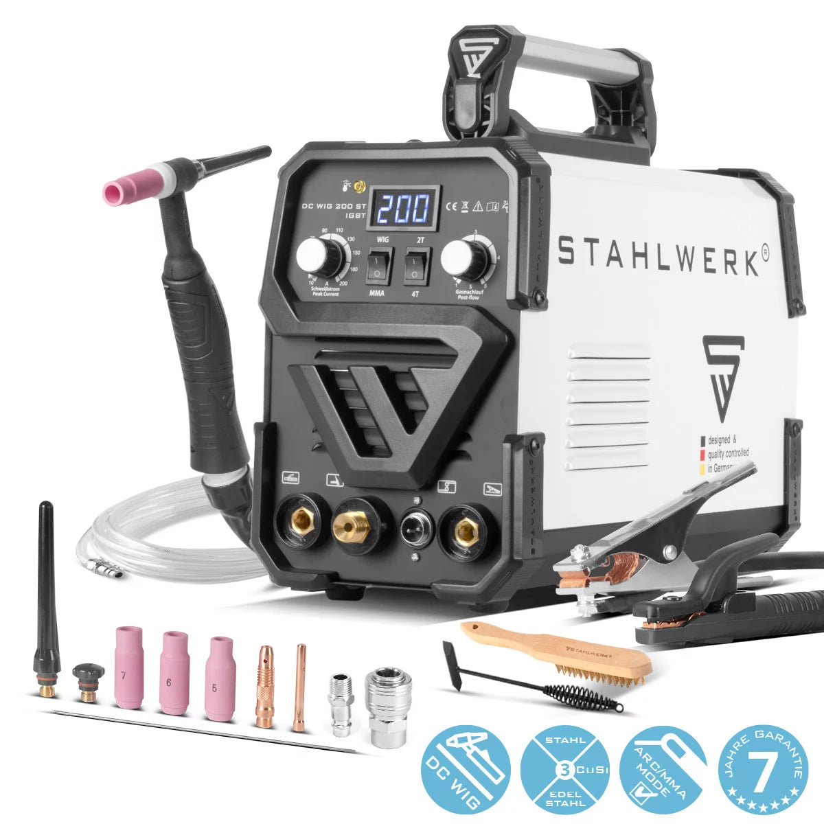 STAHLWERK DC WIG 200 ST IGBT - Kombi WIG Schweißgerät mit 200 Ampere und MMA E-Hand, Schweißen von Stahl, Edelstahl uvm. (kein ALU-Schweißen)